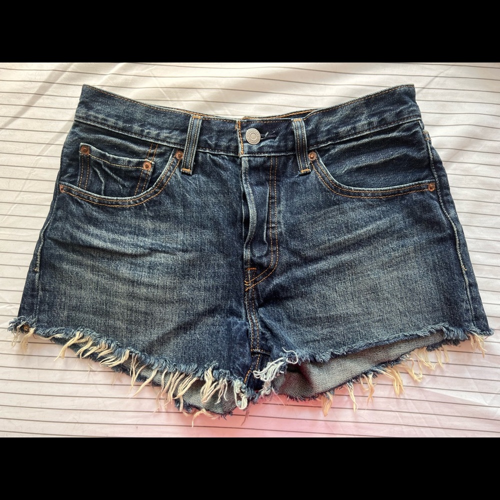 501 Medium Wash High Rise Cutoff Denim Shorts